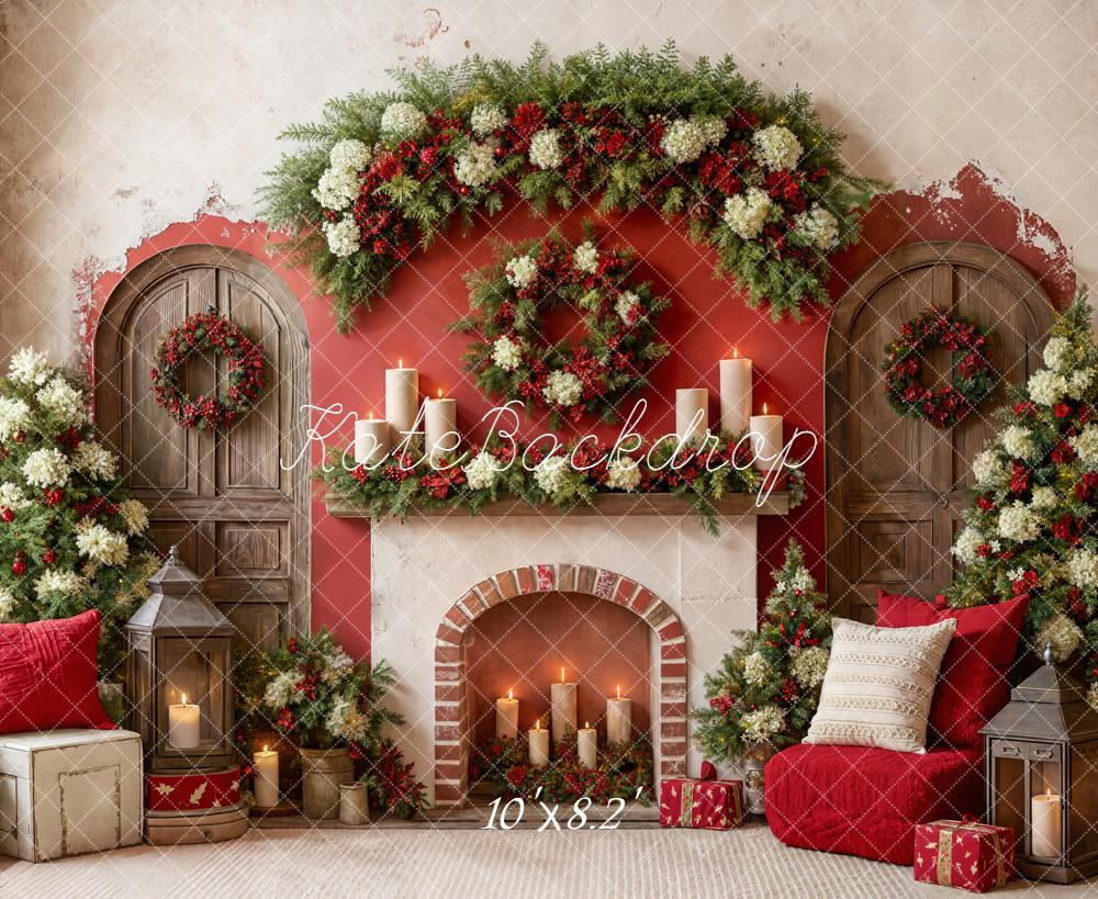 Kate Christmas Fireplace Garland Candles Backdrop Designed by Emetselch - Image 6