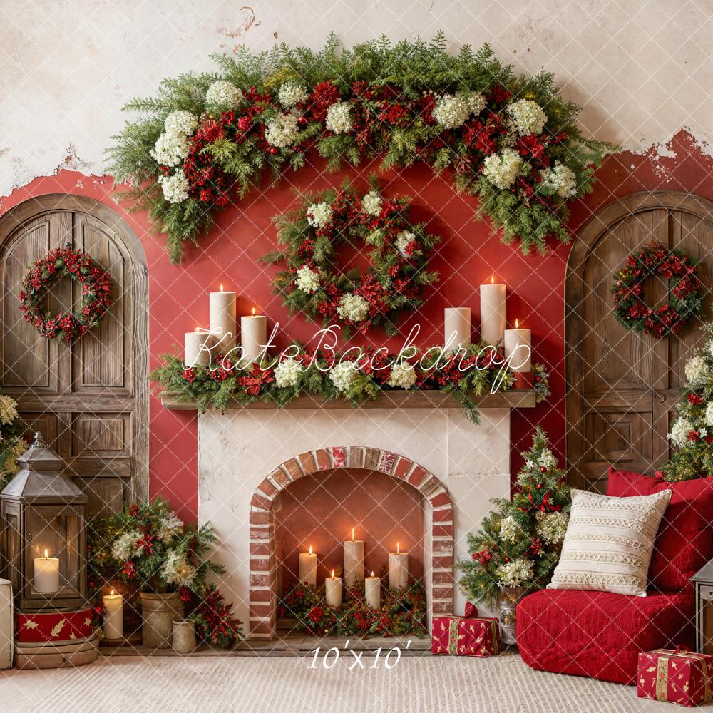 Kate Christmas Fireplace Garland Candles Backdrop Designed by Emetselch - Image 7