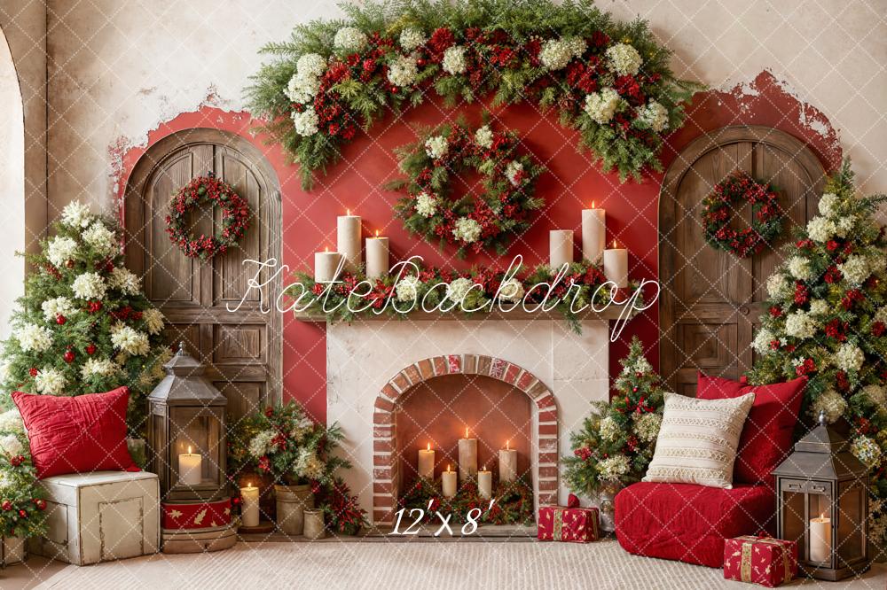 Kate Christmas Fireplace Garland Candles Backdrop Designed by Emetselch - Image 8