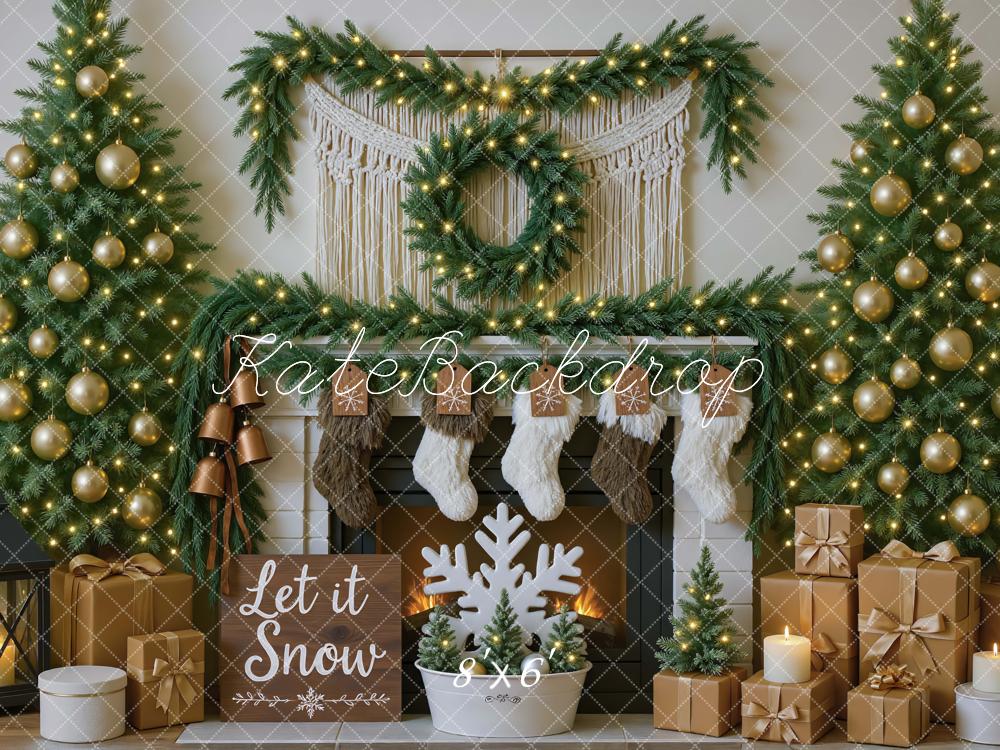 Kate Christmas Fireplace Garland Gold Ornaments Backdrop Designed by Mini MakeBelieve - Image 3