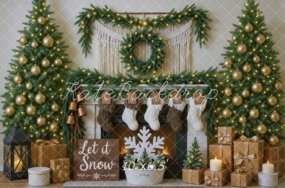 Kate Christmas Fireplace Garland Gold Ornaments Backdrop Designed by Mini MakeBelieve - Image 4