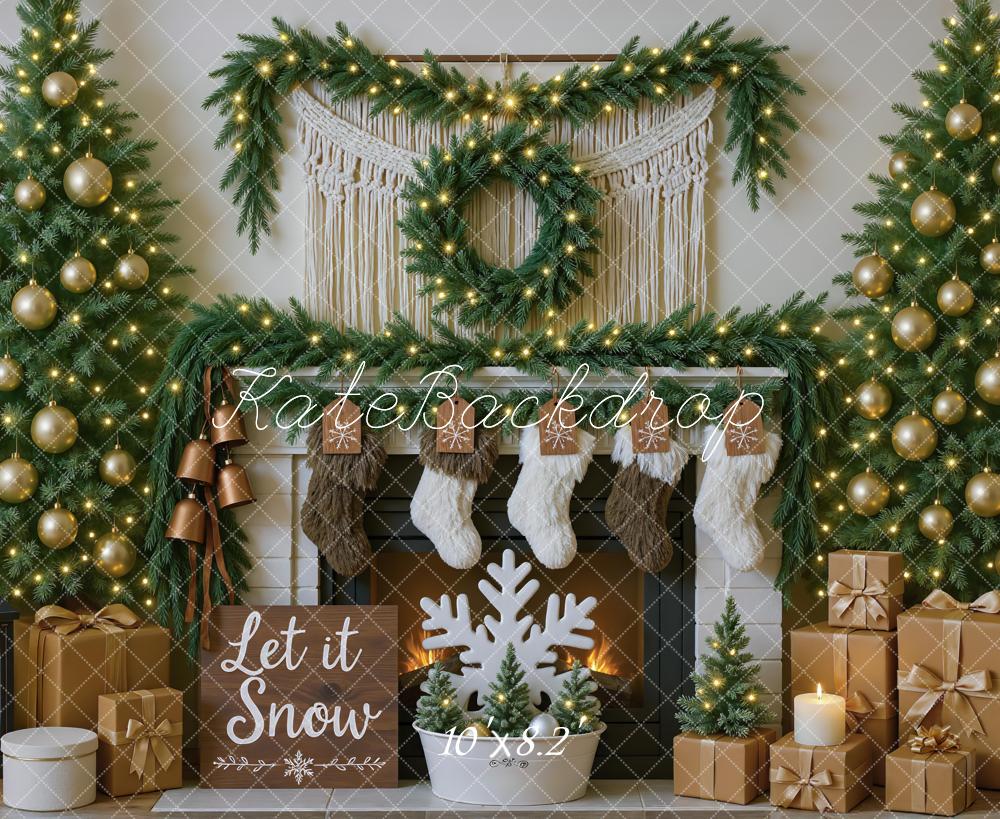 Kate Christmas Fireplace Garland Gold Ornaments Backdrop Designed by Mini MakeBelieve - Image 6