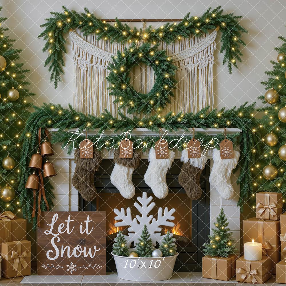 Kate Christmas Fireplace Garland Gold Ornaments Backdrop Designed by Mini MakeBelieve - Image 7