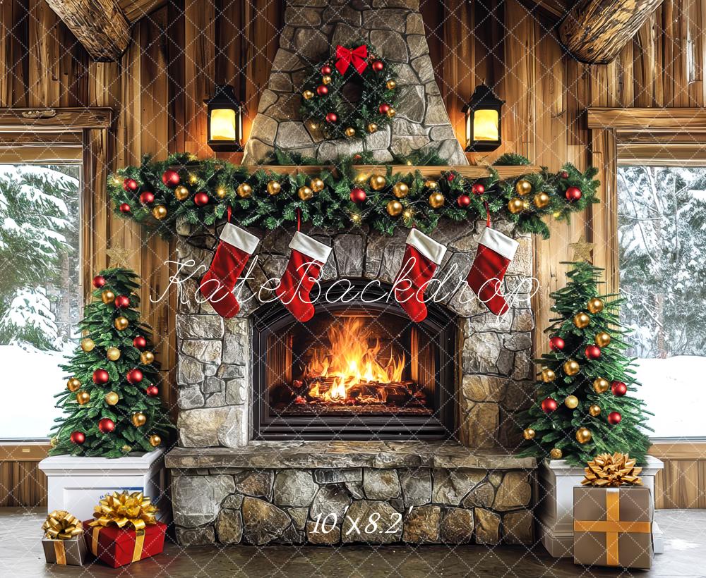 Kate Christmas Fireplace Garland Presents Backdrop Designed by Mini MakeBelieve - Image 6