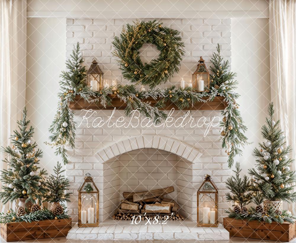 Kate Christmas Fireplace Garland Trees Backdrop Designed by Emetselch - Image 10