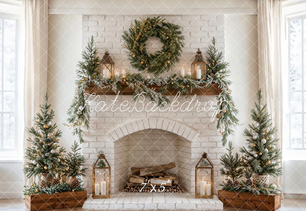 Kate Christmas Fireplace Garland Trees Backdrop Designed by Emetselch - Image 2