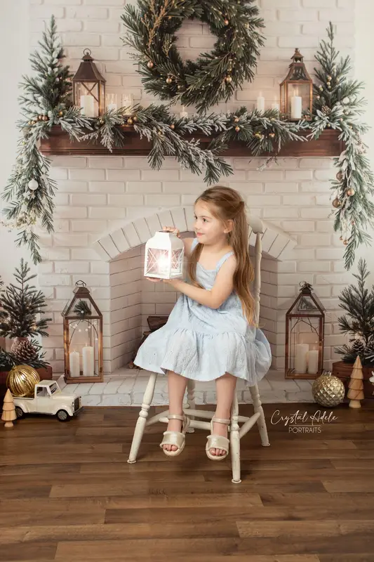 Kate Christmas Fireplace Garland Trees Backdrop Designed by Emetselch - Image 4