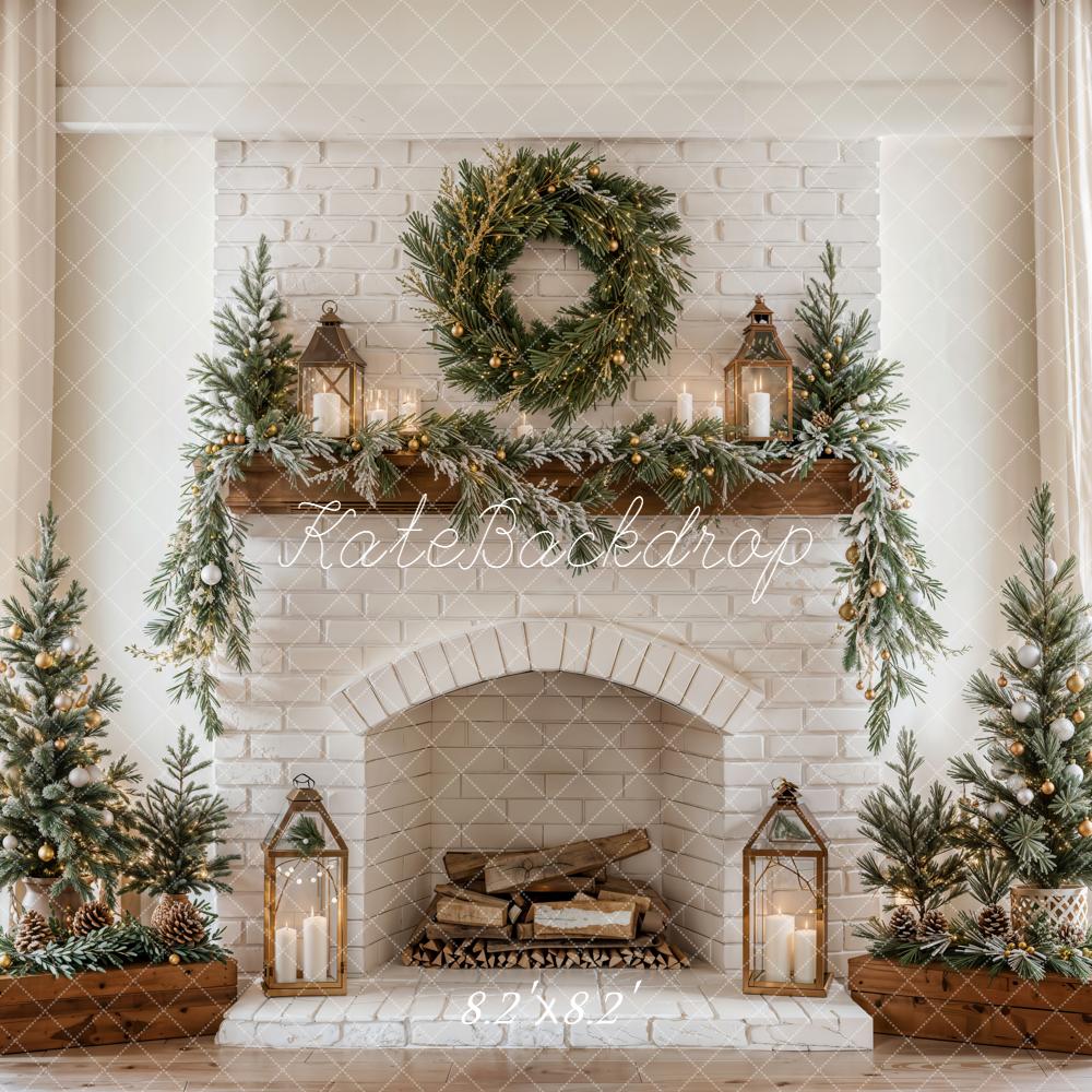 Kate Christmas Fireplace Garland Trees Backdrop Designed by Emetselch - Image 6