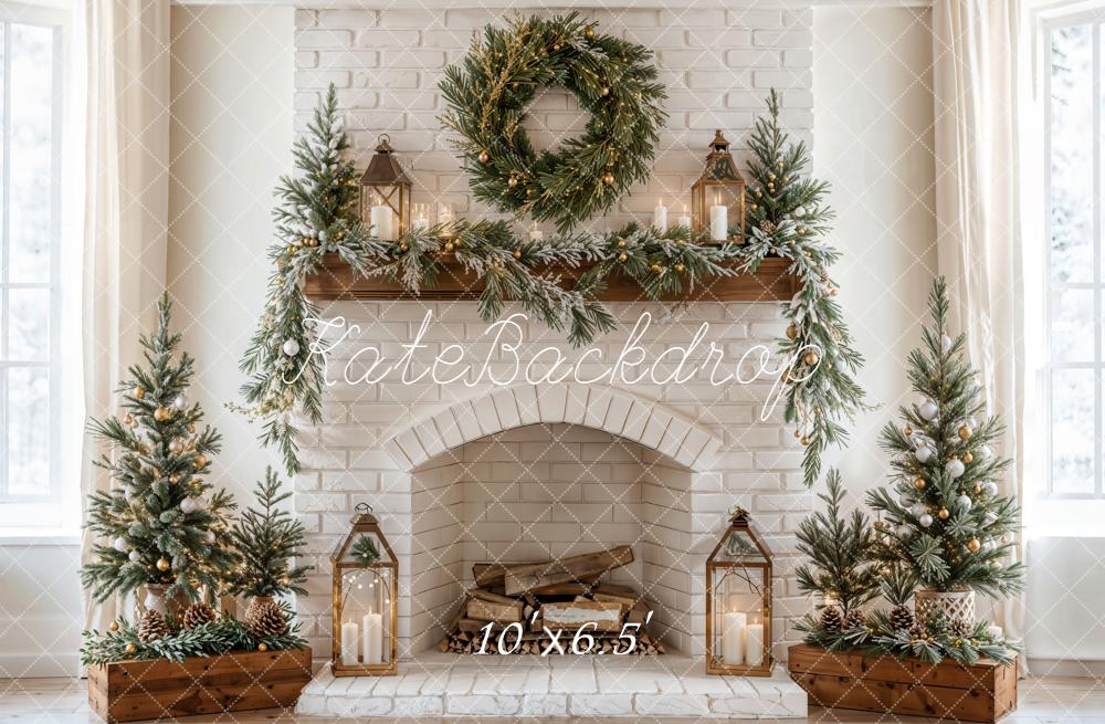 Kate Christmas Fireplace Garland Trees Backdrop Designed by Emetselch - Image 8