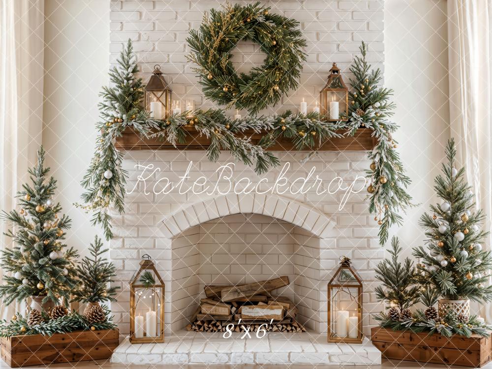 Kate Christmas Fireplace Garland Trees Backdrop Designed by Emetselch - Image 9