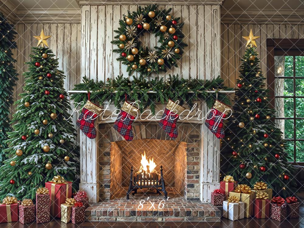 Kate Christmas Fireplace Garland Trees Gifts Backdrop Designed by Mini MakeBelieve - Image 3