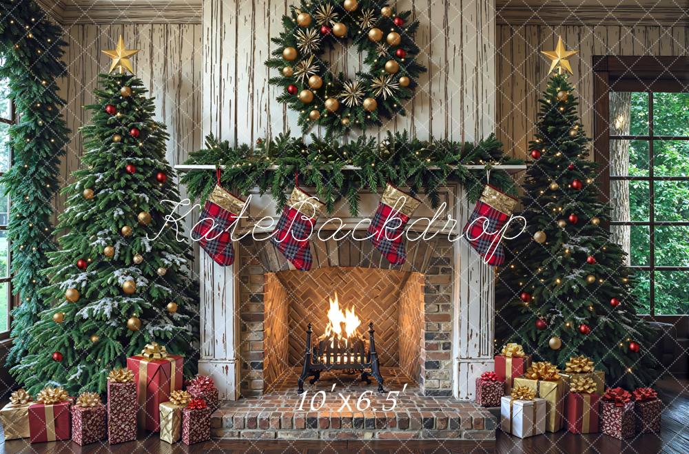 Kate Christmas Fireplace Garland Trees Gifts Backdrop Designed by Mini MakeBelieve - Image 4