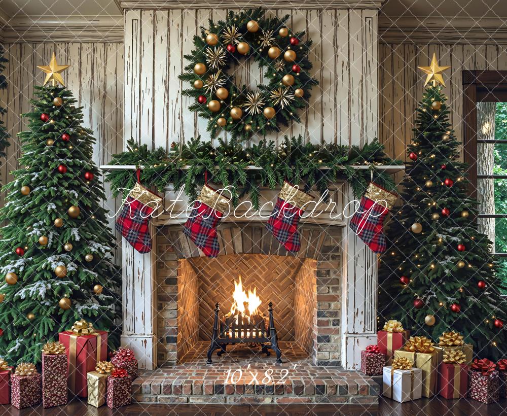 Kate Christmas Fireplace Garland Trees Gifts Backdrop Designed by Mini MakeBelieve - Image 6