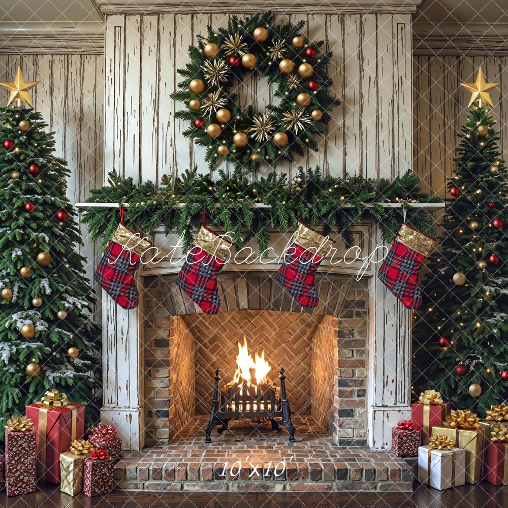 Kate Christmas Fireplace Garland Trees Gifts Backdrop Designed by Mini MakeBelieve - Image 7
