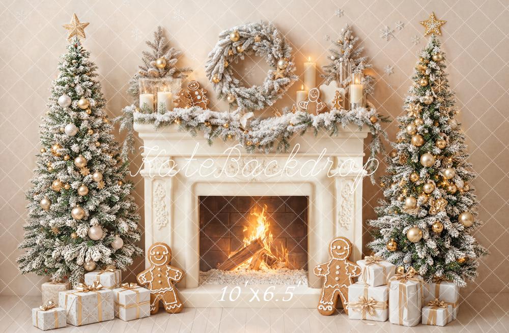 Kate Christmas Fireplace Garland Trees Gingerbread Backdrop Designed by Emetselch - Image 2