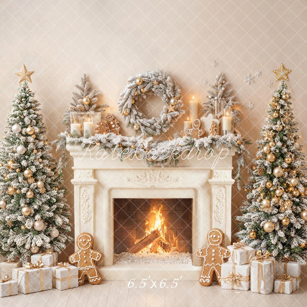 Kate Christmas Fireplace Garland Trees Gingerbread Backdrop Designed by Emetselch - Image 3