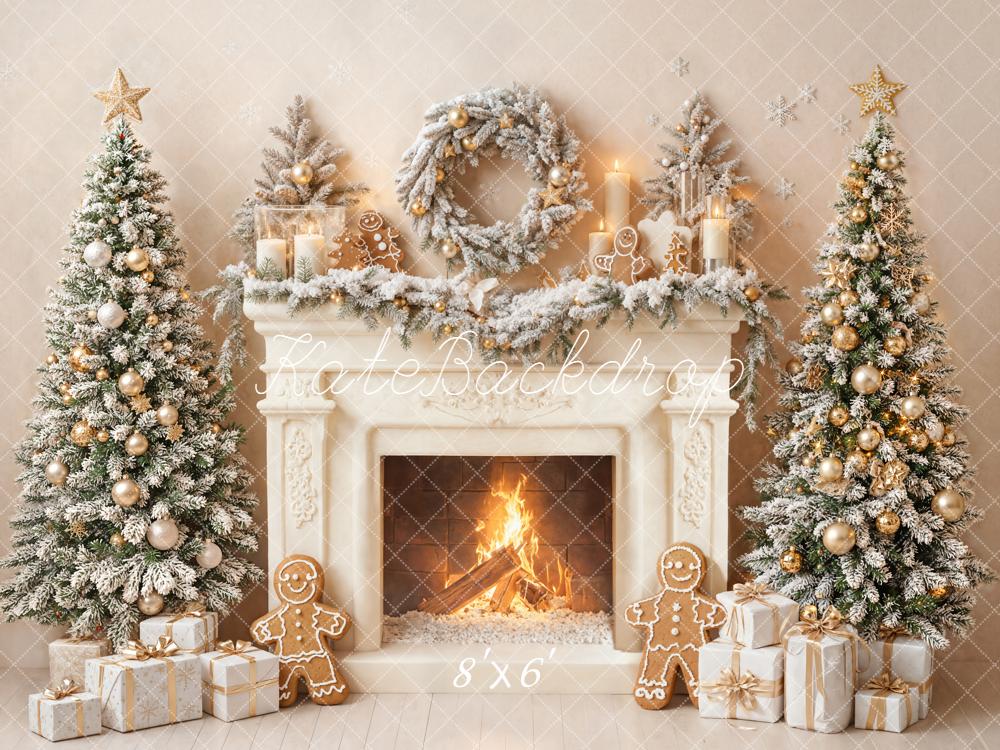 Kate Christmas Fireplace Garland Trees Gingerbread Backdrop Designed by Emetselch - Image 4