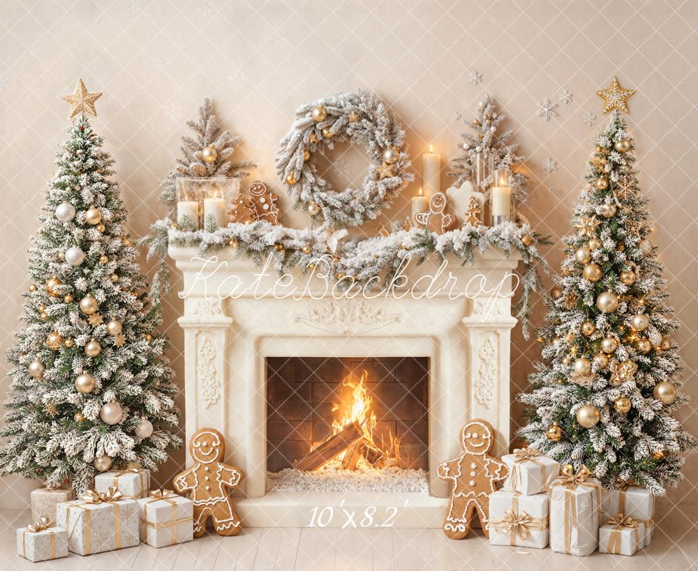 Kate Christmas Fireplace Garland Trees Gingerbread Backdrop Designed by Emetselch - Image 5