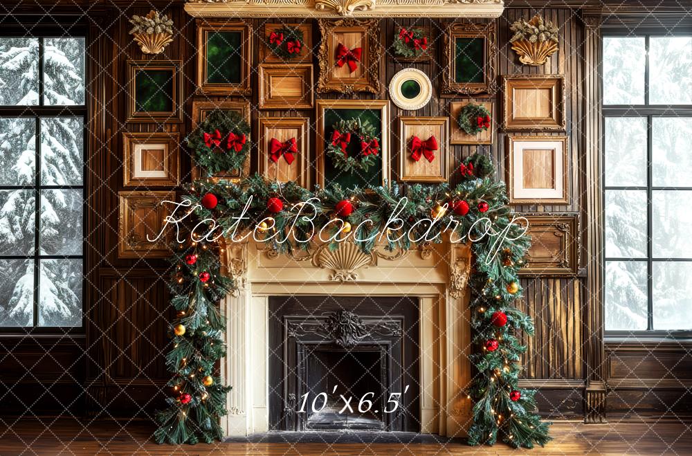 Kate Christmas Fireplace Garland Wooden Wall Backdrop Designed by Mini MakeBelieve - Image 4