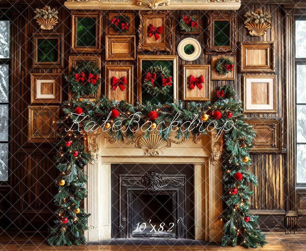 Kate Christmas Fireplace Garland Wooden Wall Backdrop Designed by Mini MakeBelieve - Image 6