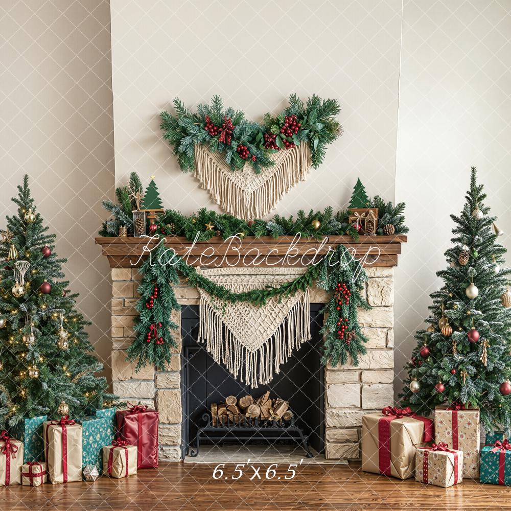 Kate Christmas Fireplace Gift Boxes Trees Backdrop Designed by Emetselch - Image 2