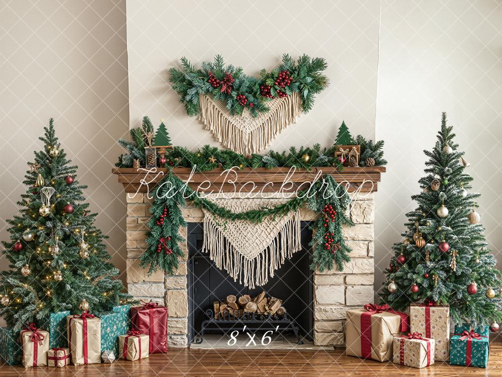 Kate Christmas Fireplace Gift Boxes Trees Backdrop Designed by Emetselch - Image 3