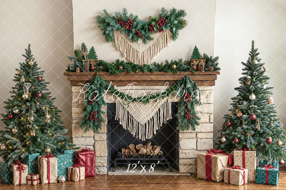 Kate Christmas Fireplace Gift Boxes Trees Backdrop Designed by Emetselch - Image 8