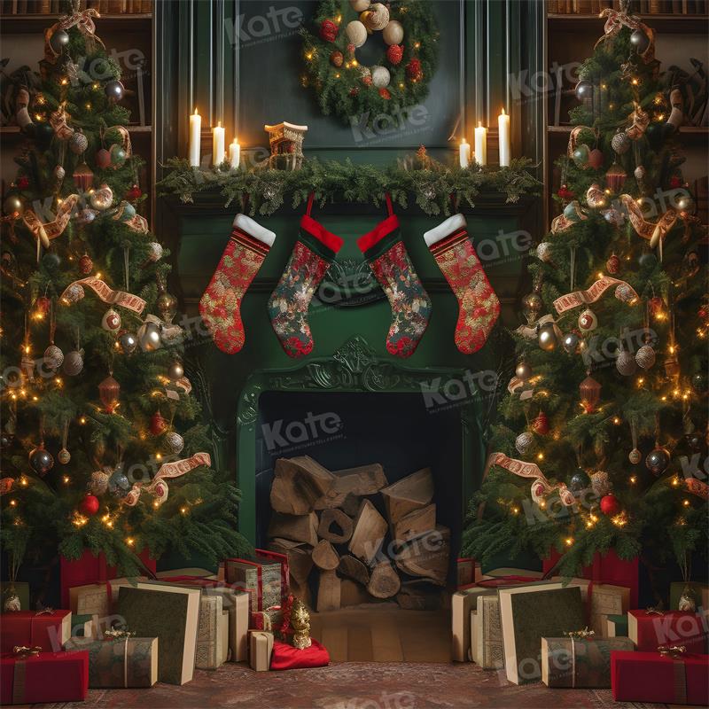 Kate Christmas Fireplace Gift Room Backdrop for Photography - Image 2