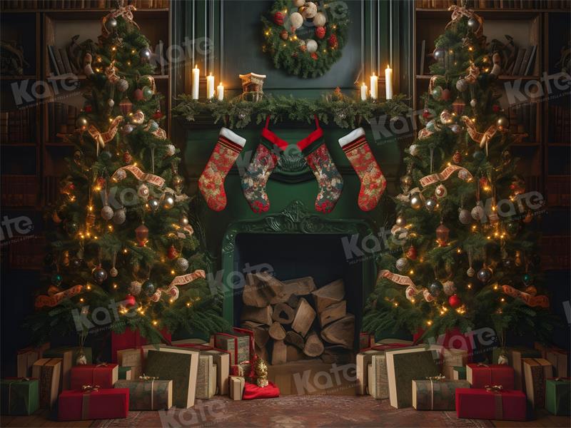 Kate Christmas Fireplace Gift Room Backdrop for Photography - Image 3