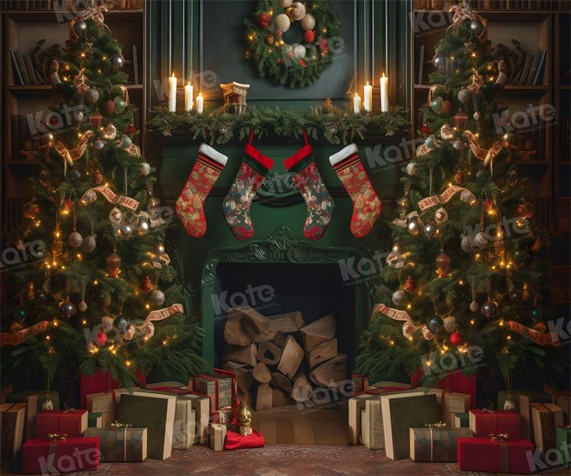 Kate Christmas Fireplace Gift Room Backdrop for Photography - Image 4