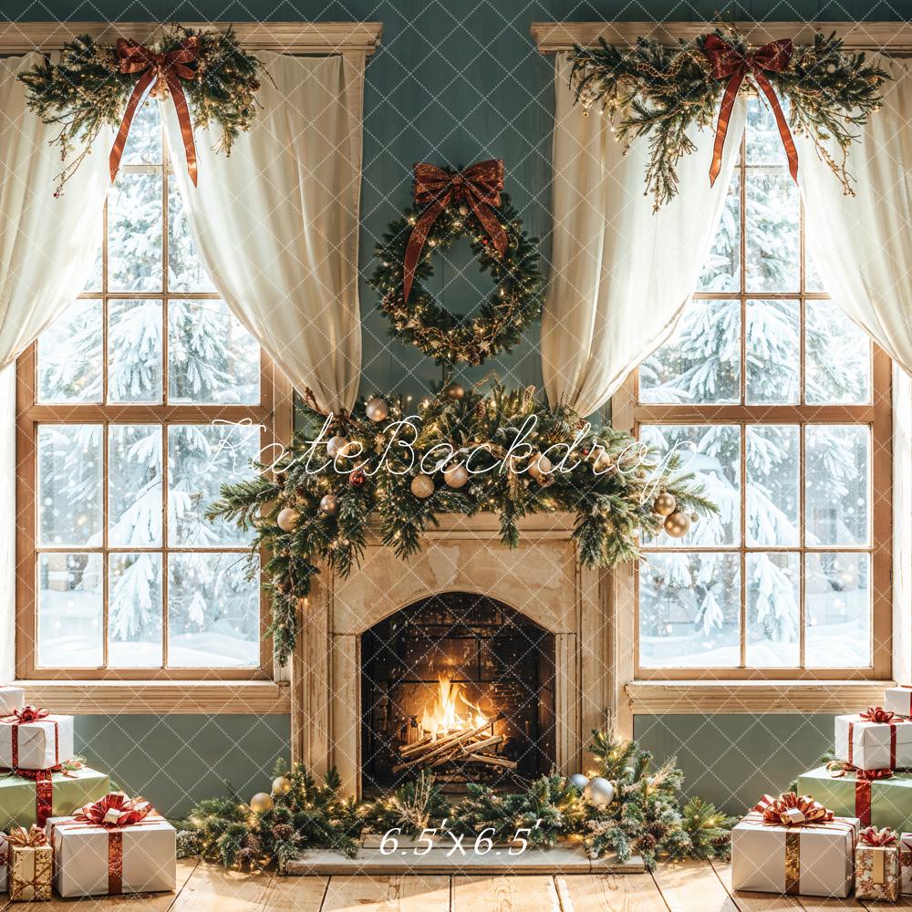 Kate Christmas Fireplace Gifts Window Backdrop Designed by Emetselch - Image 2
