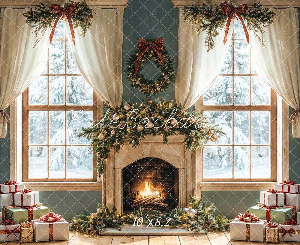 Kate Christmas Fireplace Gifts Window Backdrop Designed by Emetselch - Image 4