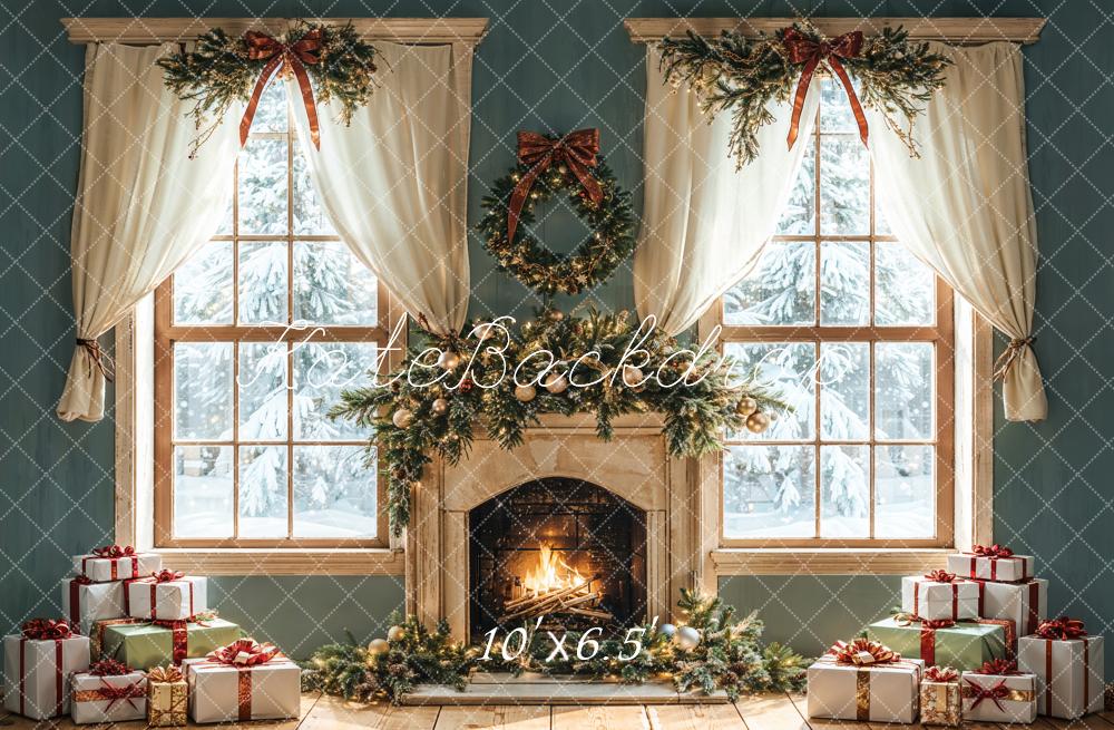 Kate Christmas Fireplace Gifts Window Backdrop Designed by Emetselch - Image 5