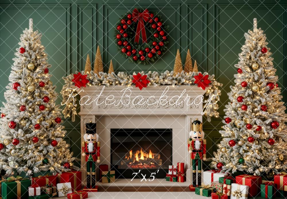 Kate Christmas Fireplace Nutcracker Trees Presents Backdrop Designed by Patty Robert