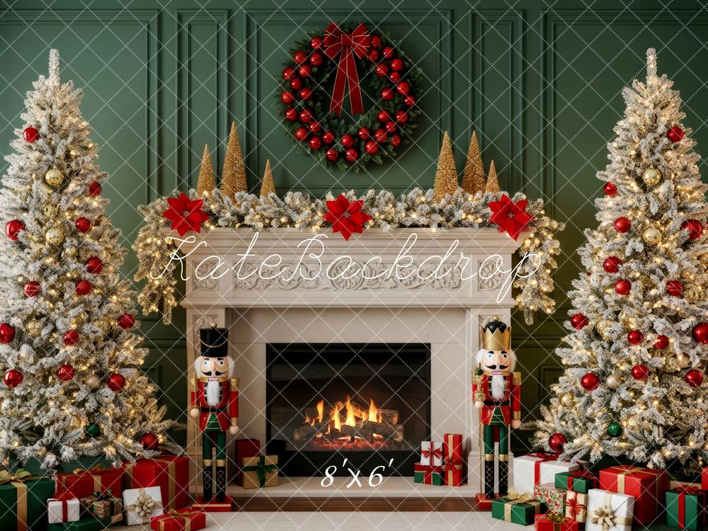 Kate Christmas Fireplace Nutcracker Trees Presents Backdrop Designed by Patty Robert - Image 3