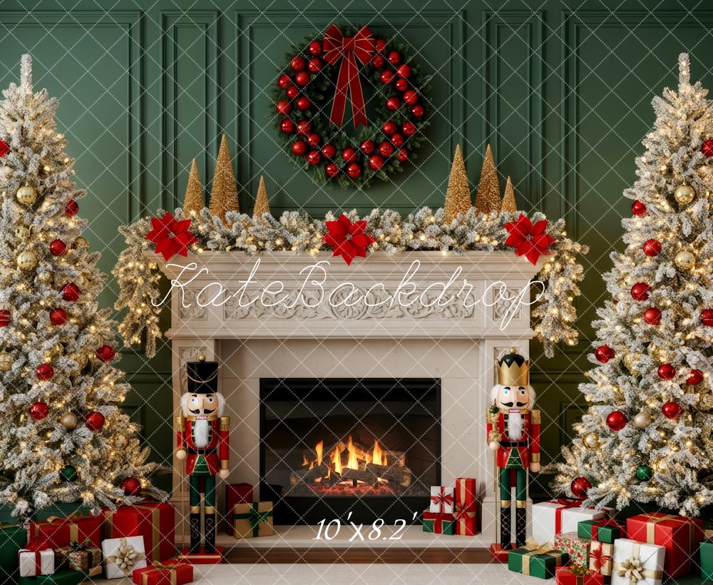 Kate Christmas Fireplace Nutcracker Trees Presents Backdrop Designed by Patty Robert - Image 6