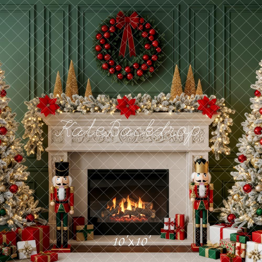 Kate Christmas Fireplace Nutcracker Trees Presents Backdrop Designed by Patty Robert - Image 7