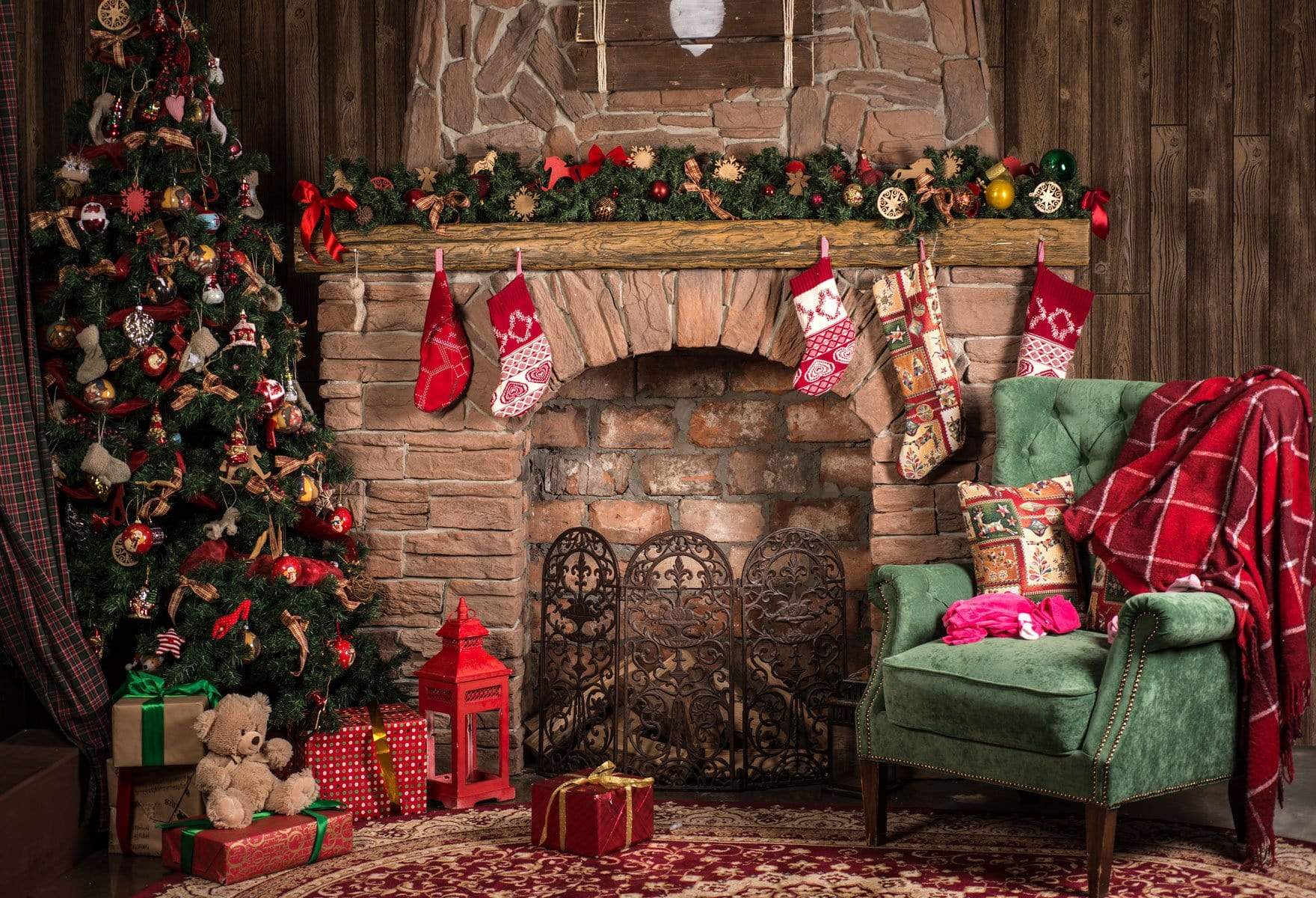 Kate Christmas Fireplace parlor Decorations Backdrop for Photography - Image 2
