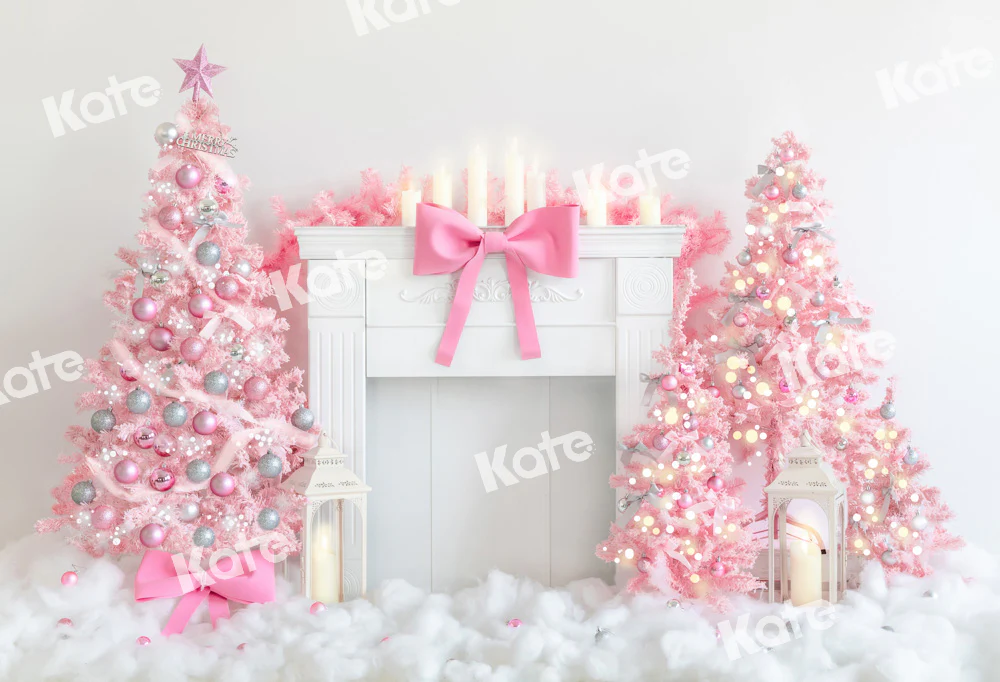 Kate Christmas Fireplace Pink Tree Princess Backdrop Designed by Emetselch - Image 2