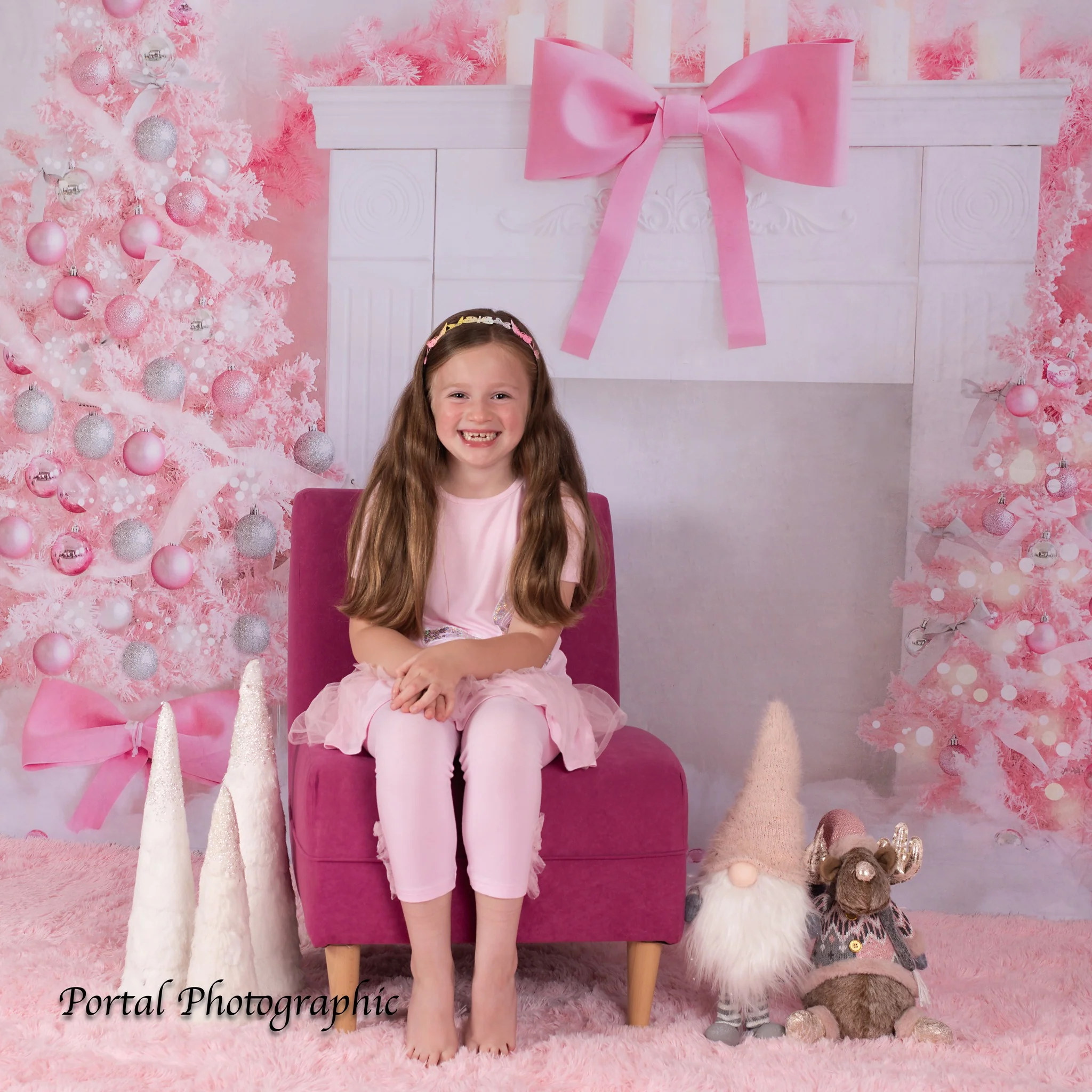 Kate Christmas Fireplace Pink Tree Princess Backdrop Designed by Emetselch - Image 3