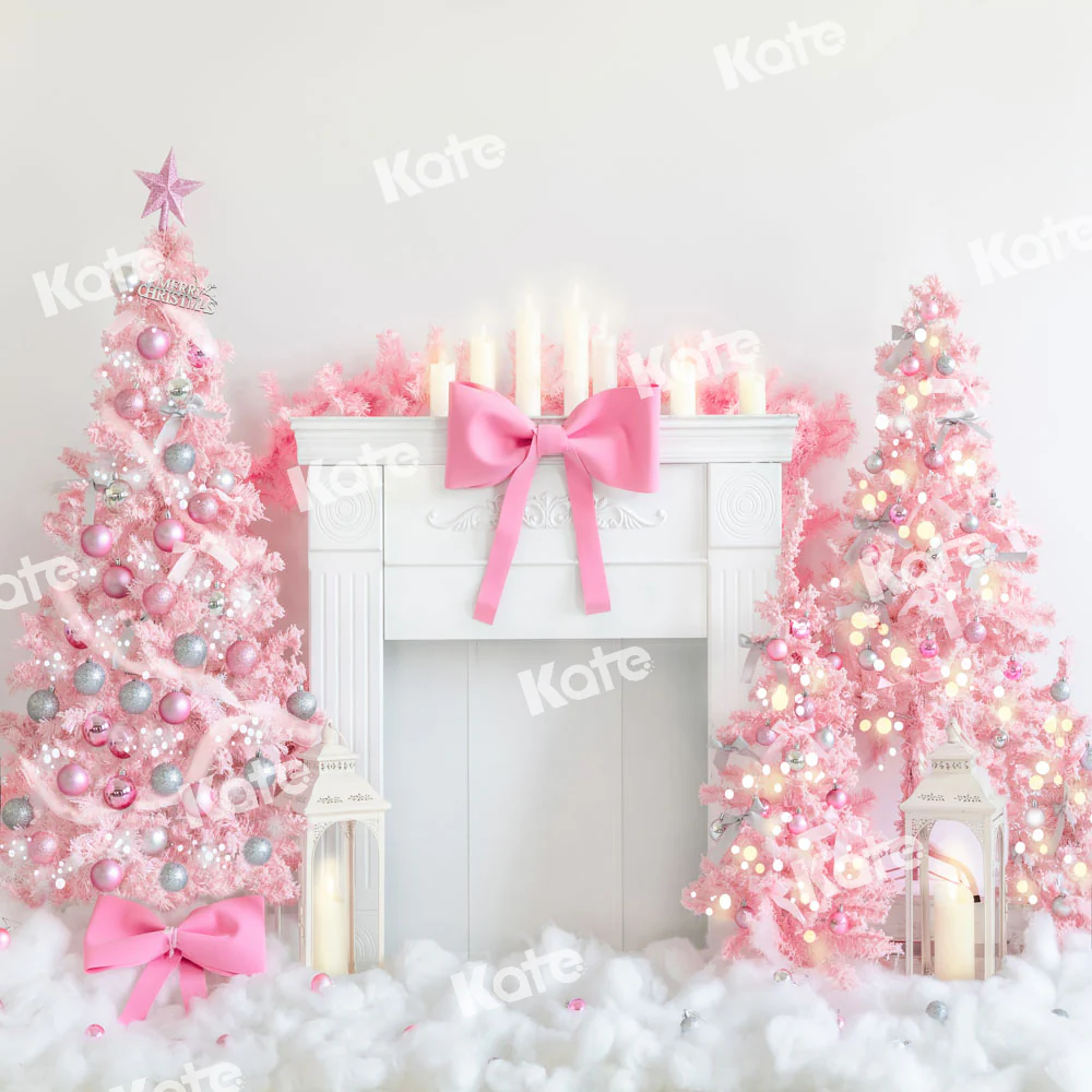 Kate Christmas Fireplace Pink Tree Princess Backdrop Designed by Emetselch - Image 4