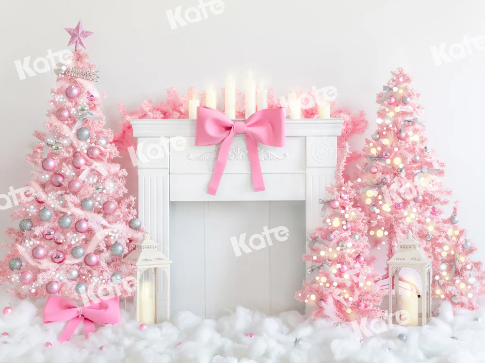 Kate Christmas Fireplace Pink Tree Princess Backdrop Designed by Emetselch - Image 5