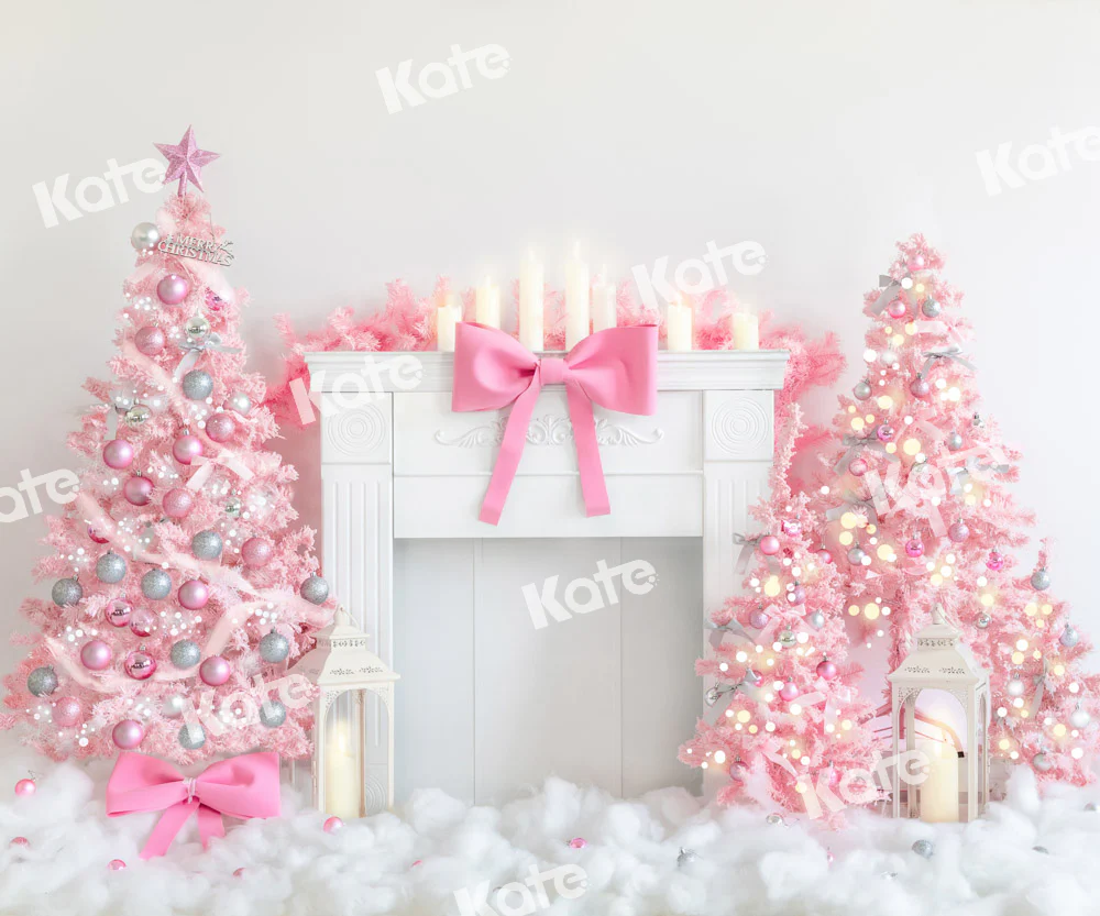 Kate Christmas Fireplace Pink Tree Princess Backdrop Designed by Emetselch - Image 6