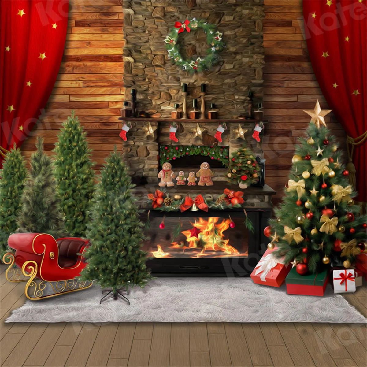 Kate Christmas Fireplace Room Backdrop for Photography - Image 2