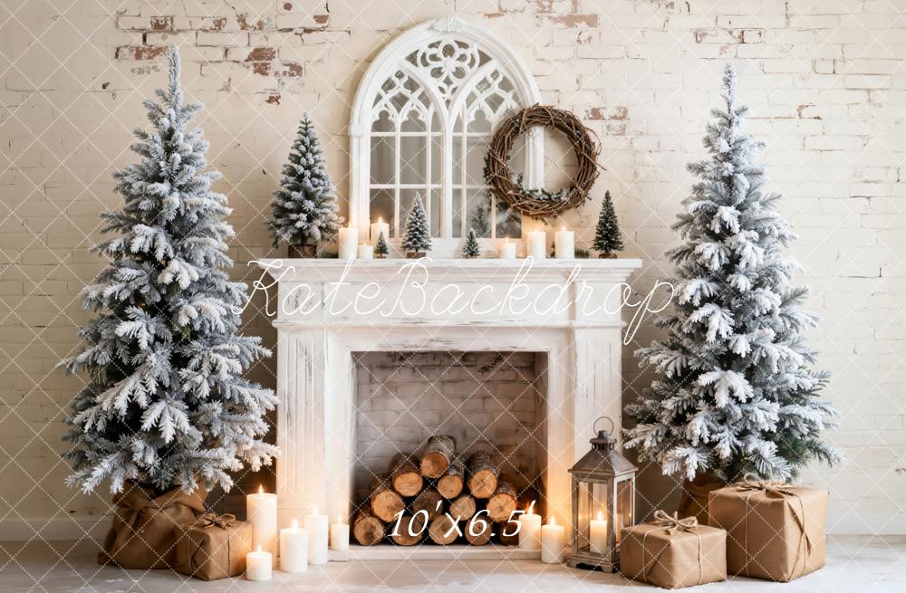 Kate Christmas Fireplace Snowy Trees Gifts Backdrop Designed by Emetselch - Image 3