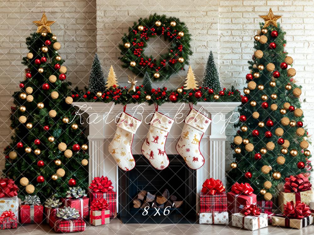 Kate Christmas Fireplace Stockings Trees Backdrop Designed by Mini MakeBelieve - Image 3