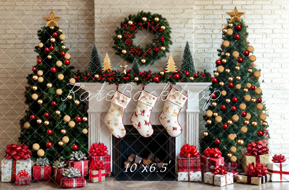 Kate Christmas Fireplace Stockings Trees Backdrop Designed by Mini MakeBelieve - Image 4