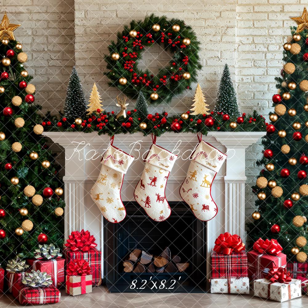 Kate Christmas Fireplace Stockings Trees Backdrop Designed by Mini MakeBelieve - Image 5