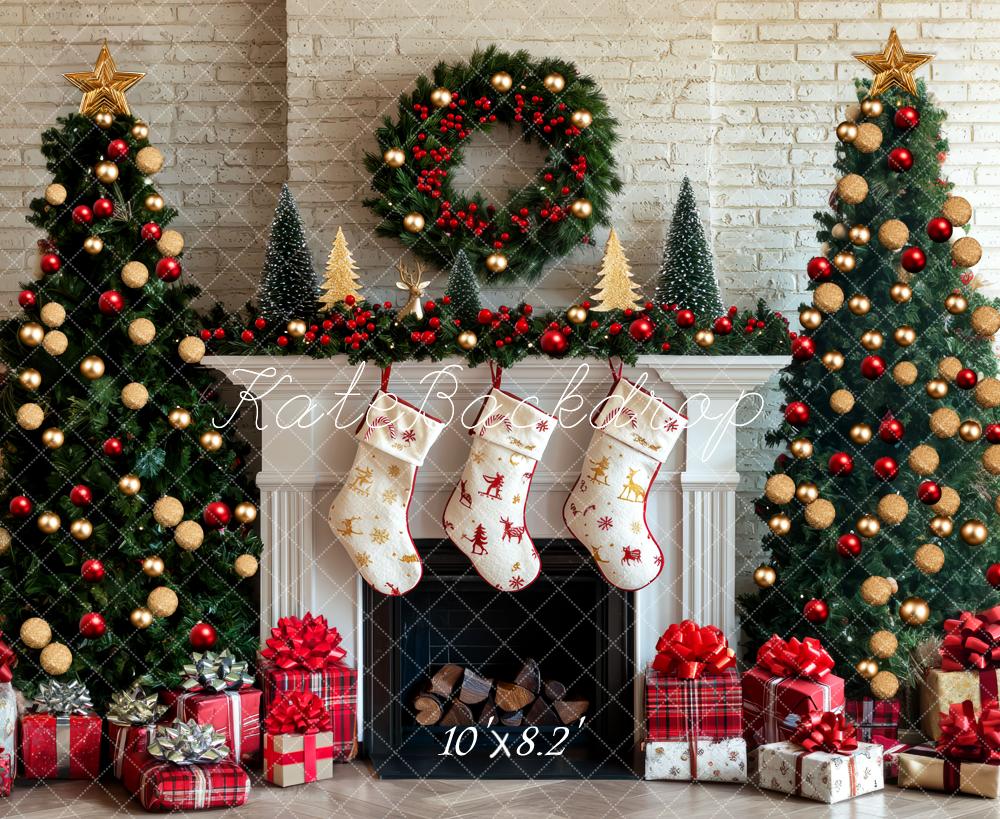 Kate Christmas Fireplace Stockings Trees Backdrop Designed by Mini MakeBelieve - Image 6