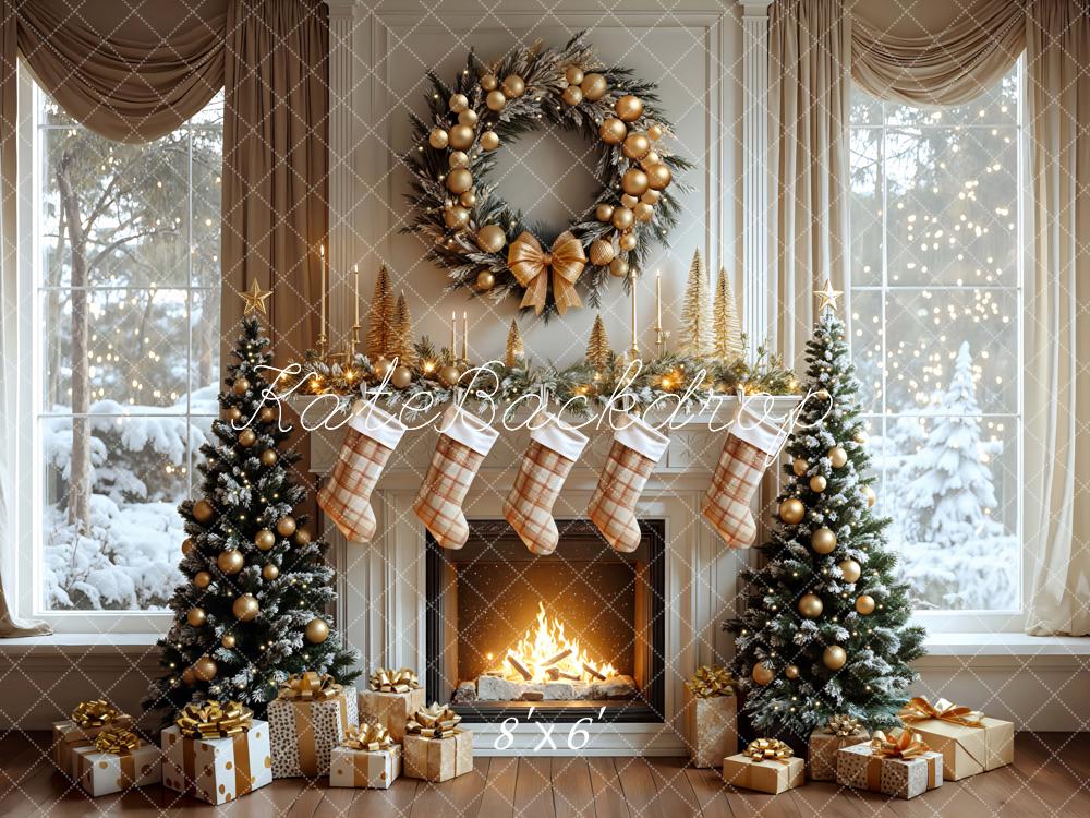Kate Christmas Fireplace Stockings Trees Backdrop Designed by Mini MakeBelieve - Image 3